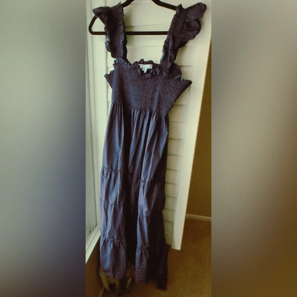 Hill House Blue Ruffled Cotton Dress Ellie Nap dress Navy Size XXL EUC cottage - Picture 9 of 12